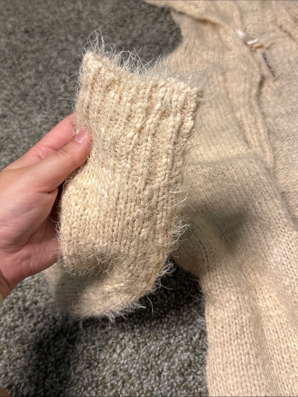 Ashley By 26 International Hooded Open-Front Cardigan in Beige/Cream - Picture 6 of 7